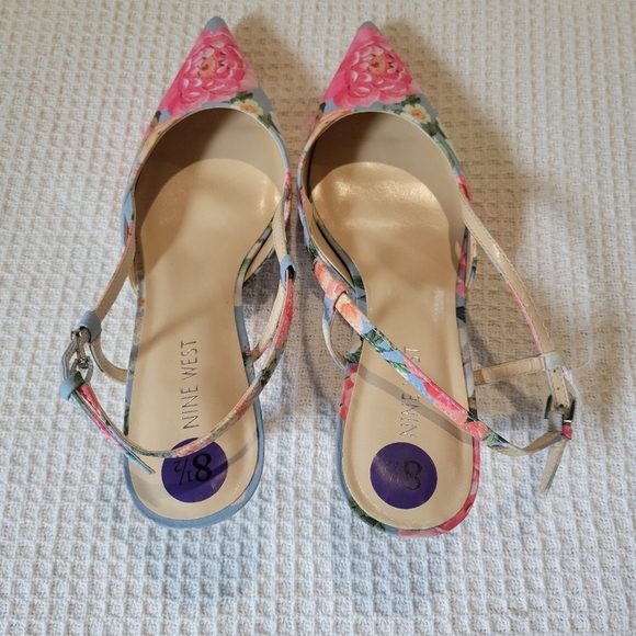 Nine West Floral Slingback Heels - Pink and Blue - Picture 5 of 9